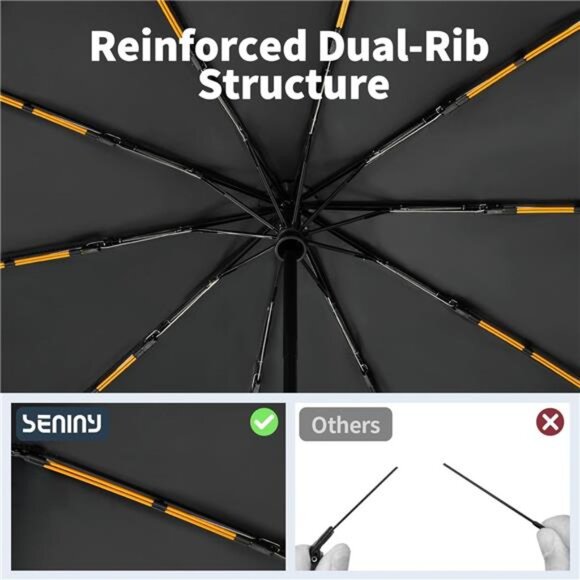 Windproof Travel Umbrella Large Compact Automatic UV Protection Rain Umbrella - Picture 4 of 8